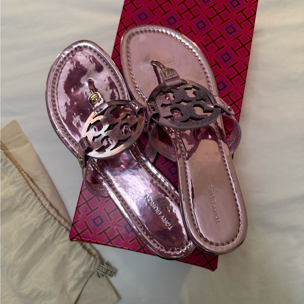 Tory Burch Miller Sandals in Metallic Petunia